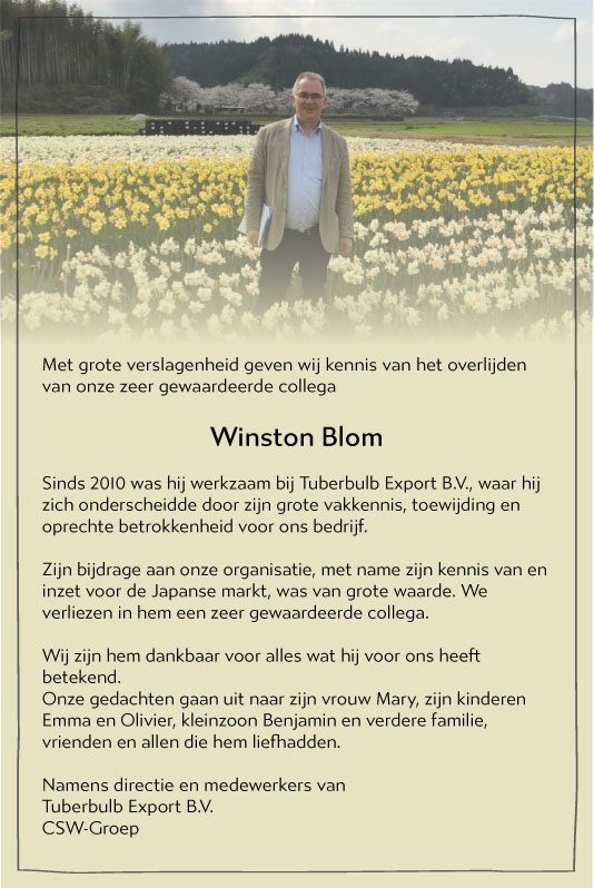 Kennisgeving overlijden Winston Blom